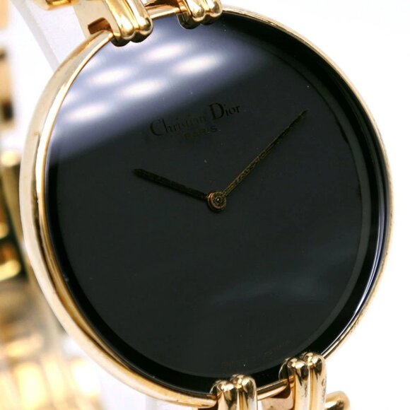 Dior Bagira Watches 47 154-2 blackDial Plated Gold Quartz Analog display mens - Picture 3 of 7